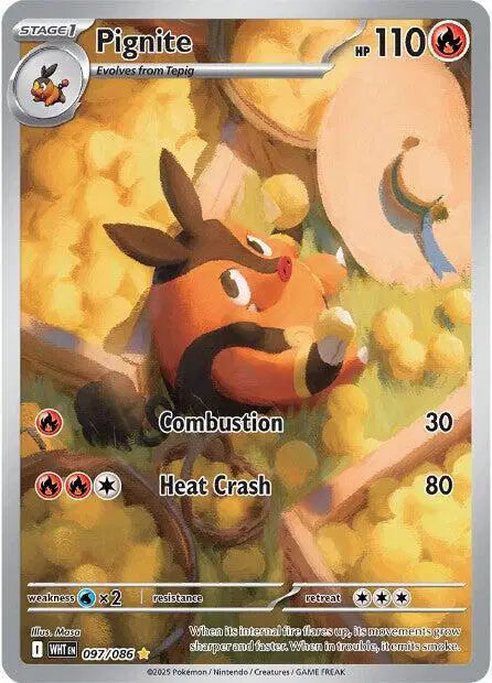 Near Mint 2025 Pokémon Pignite Illustration Rare – White Flare #097/086