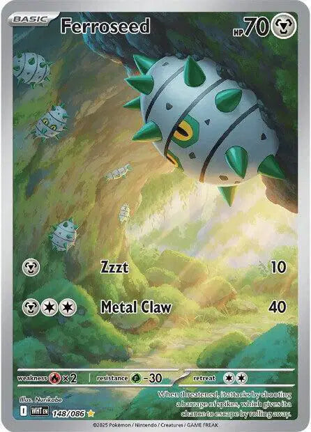 Near Mint 2025 Pokémon Ferroseed Illustration Rare – White Flare #148/086