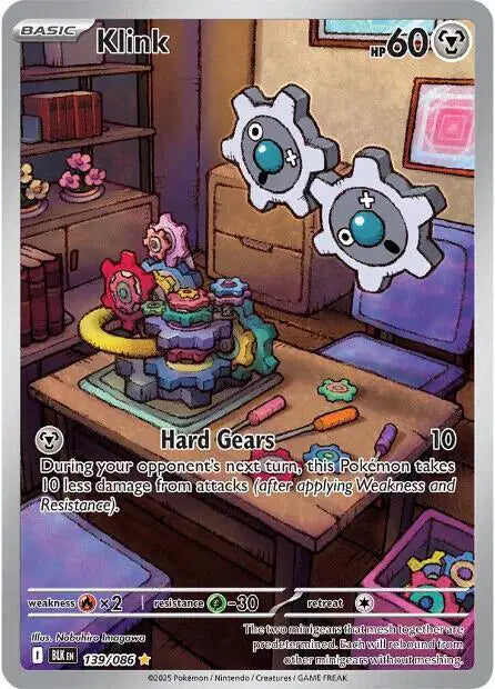 Near Mint 2025 Pokémon Klink Illustration Rare – Black Bolt #139/086 | Basic Steel-Type TCG Card