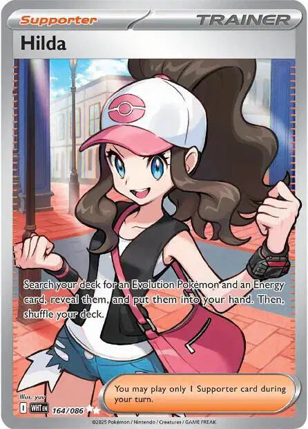 Near Mint 2025 Pokémon Hilda Ultra Rare – White Flare #164/086 | Trainer Supporter TCG Card