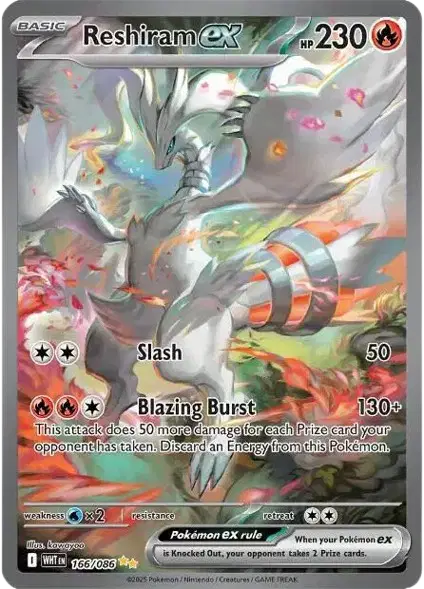 Near Mint 2025 Pokémon Reshiram ex Special Illustration Rare – White Flare #166/086 | Basic Dragon/Fire-Type TCG Card