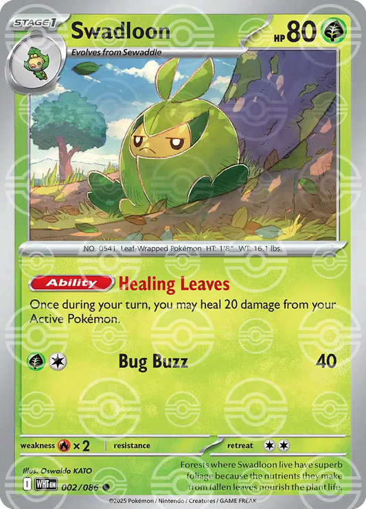 Near Mint 2025 Pokémon Swadloon (Poke Ball Pattern) – White Flare #002/086
