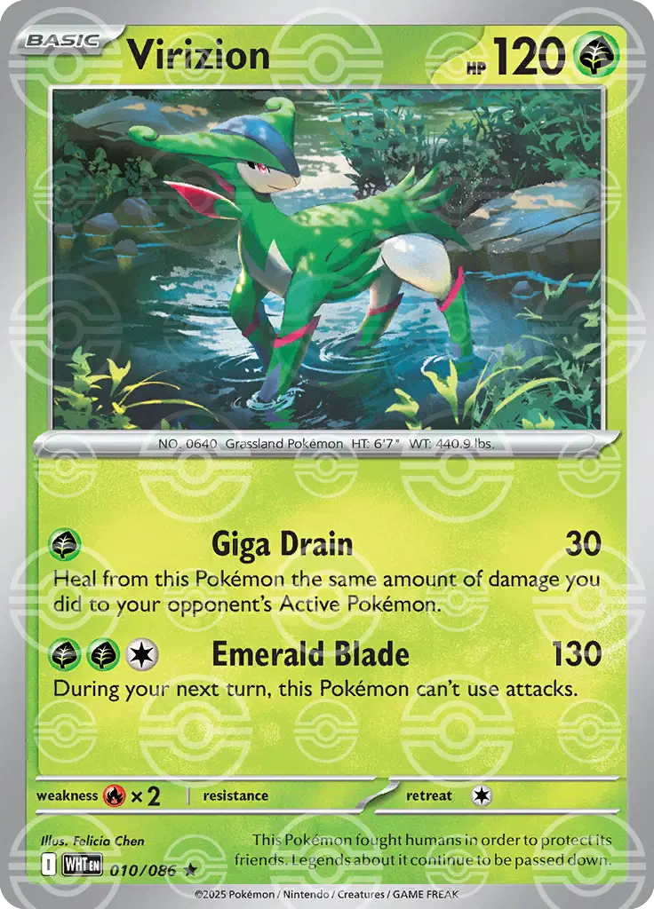 Near Mint 2025 Pokémon Virizion (Poke Ball Pattern) – White Flare #010/086