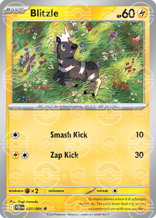 Near Mint 2025 Pokémon Blitzle (Poke Ball Pattern) – White Flare #022/086 | Basic Electric-Type TCG Card