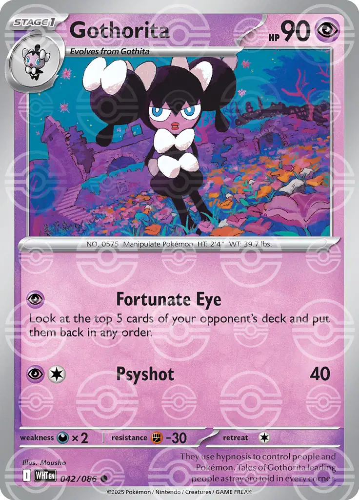Near Mint 2025 Pokémon Gothorita (Poké Ball Pattern) – White Flare #042/086