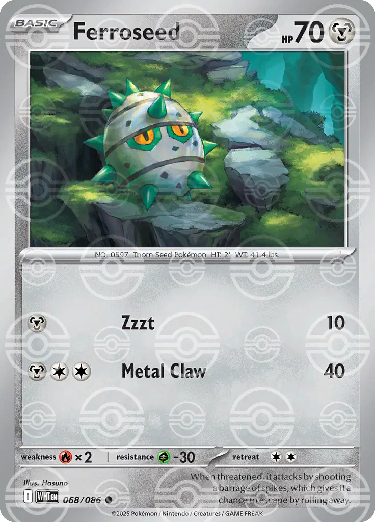 Near Mint 2025 Pokemon Ferroseed (Poke Ball Pattern) - White Flare #068/086