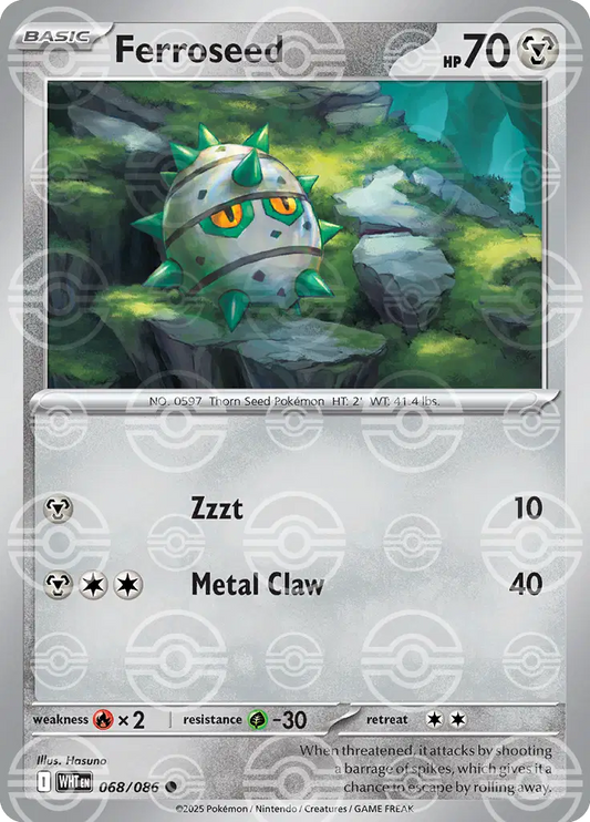 Near Mint 2025 Pokemon Ferroseed (Poke Ball Pattern) - White Flare #068/086