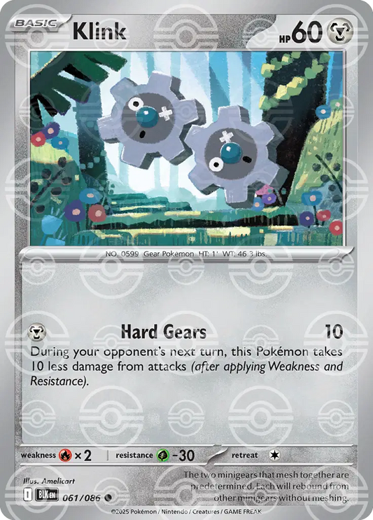 Near Mint 2025 Pokémon Klink (Poke Ball Pattern) – Black Bolt #061/086 | Basic Metal-Type TCG Card