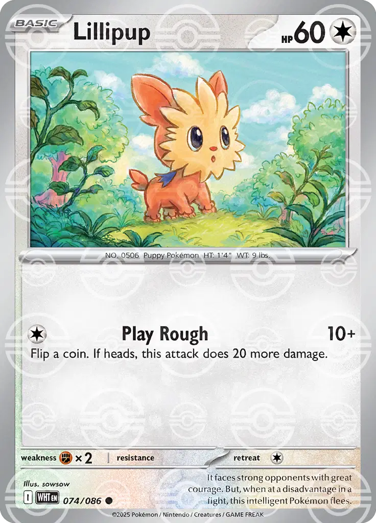 Near Mint 2025 Pokémon Lillipup (Poké Ball Pattern) – White Flare #074/086