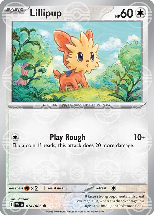 Near Mint 2025 Pokémon Lillipup (Poké Ball Pattern) – White Flare #074/086