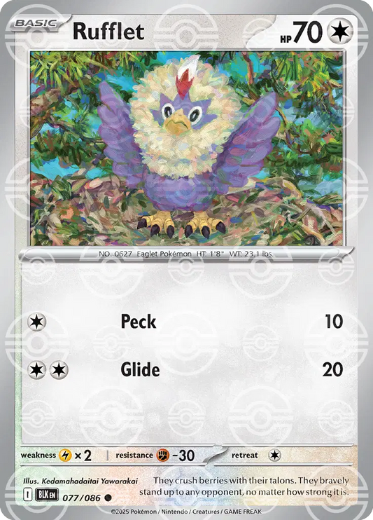 Near Mint 2025 Pokemon Rufflet (Poke Ball Pattern) –  Black Bolt #077/086