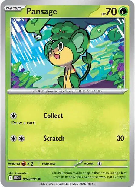 Near Mint 2025 Pokémon Pansage – Black Bolt #004/086 | Basic Grass-Type TCG Card