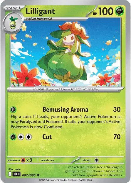Near Mint 2025 Pokémon Lilligant – Black Bolt #007/086 | Stage 2 Grass-Type TCG Card
