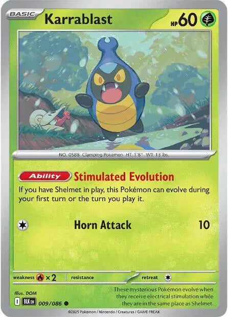 Near Mint 2025 Pokemon Karrablast Reverse Holo - Black Bolt #009/086