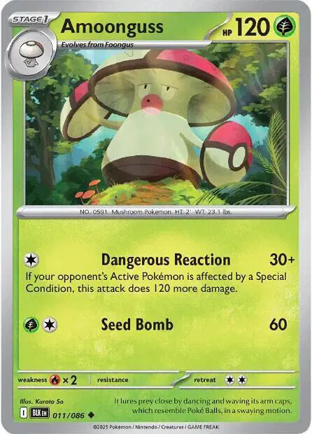 Near Mint 2025 Pokemon Amoonguss Reverse Holofoil - Black Bolt #011/086