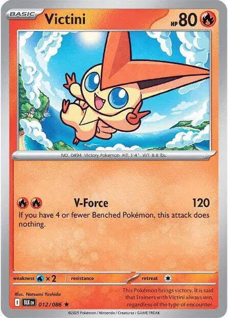 Near Mint 2025 Pokemon Victini Holofoil - Black Bolt #012/086