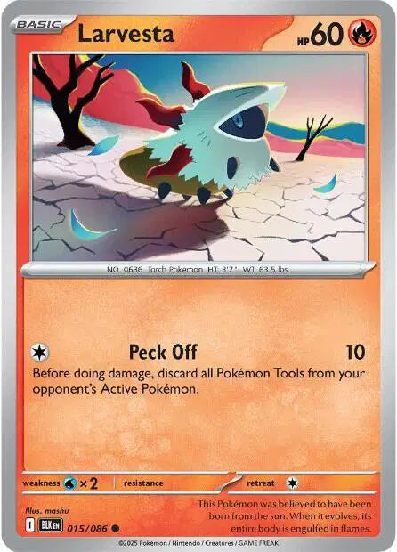 Near Mint 2025 Pokemon Larvesta Reverse Holofoil - Black Bolt #015/086