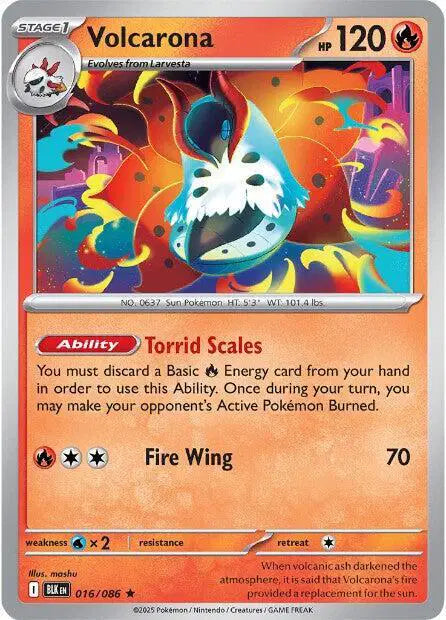 Near Mint 2025 Pokemon Volcarona Holofoil - Black Bolt #016/086