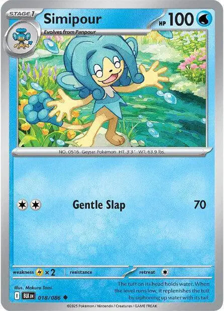 Near Mint 2025 Pokemon Simipour Reverse Holo - Black Bolt #018/086