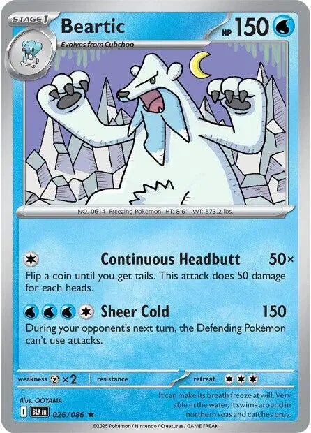 Near Mint 2025 Pokemon Beartic Holofoil  - Black Bolt #026/086