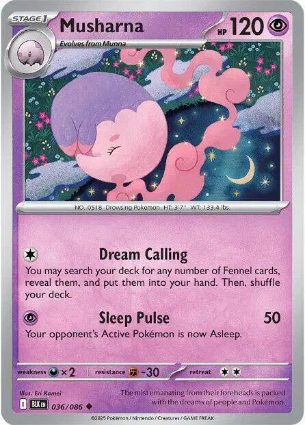 Near Mint 2025 Pokemon Musharna Reverse Holo - Black Bolt #036/086