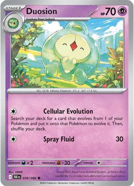 Near Mint 2025 Pokemon Duosion Reverse Holofoil - Black Bolt #038/086