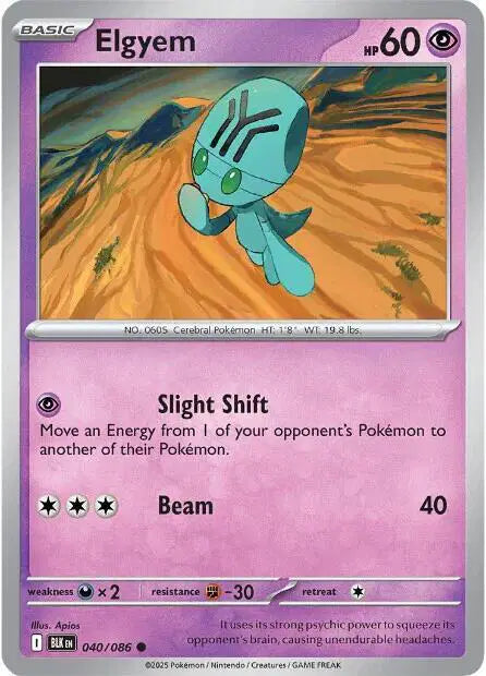 Near Mint 2025 Pokemon Elgyem - Black Bolt #040/086