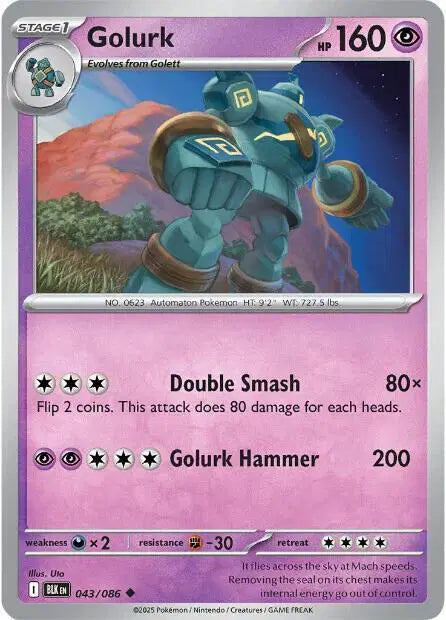 Near Mint 2025 Pokemon Golurk - Black Bolt #043/086
