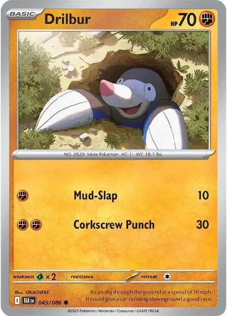 Near Mint 2025 Pokemon Drilbur - Black Bolt #045/086