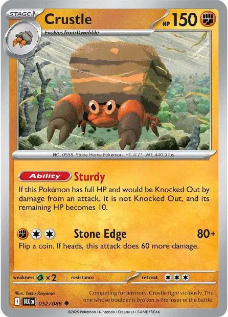 Near Mint 2025 Pokemon Crustle - Black Bolt #052/086