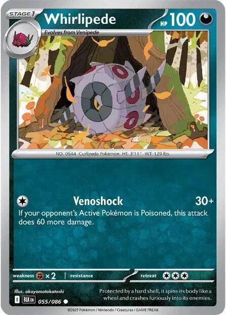 Near Mint 2025 Pokemon Whirlipede- Black Bolt #055/086