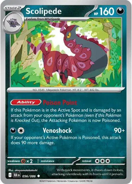 Near Mint 2025 Pokemon Scolipede - Black Bolt #056/086
