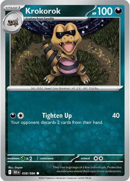 Near Mint 2025 Pokemon Krokoro - Black Bolt #058/086