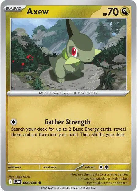 Near Mint 2025 Pokemon Axew Reverse Holo - Black Bolt #068/086