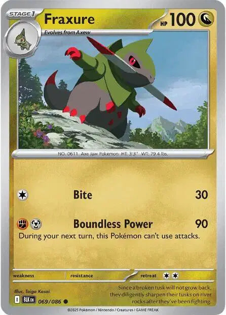 Near Mint 2025 Pokemon Fraxure Reverse Holo- Black Bolt #069/086