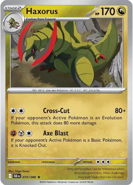Near Mint 2025 Pokemon Haxorus Holograph - Black Bolt #070/086