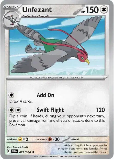 Near Mint 2025 Pokemon Unfezant - Black Bolt #073/086