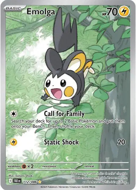 Near Mint 2025 Pokémon Emolga Illustration Rare – Black Bolt #112/086