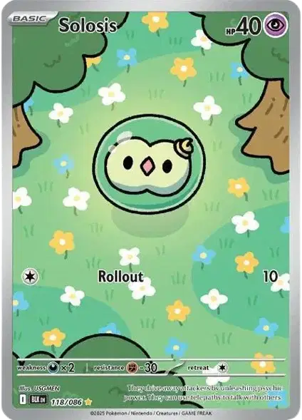 Near Mint 2025 Solosis Illustration Rare – Black Bolt #118/086 | Basic Psychic-Type TCG Card