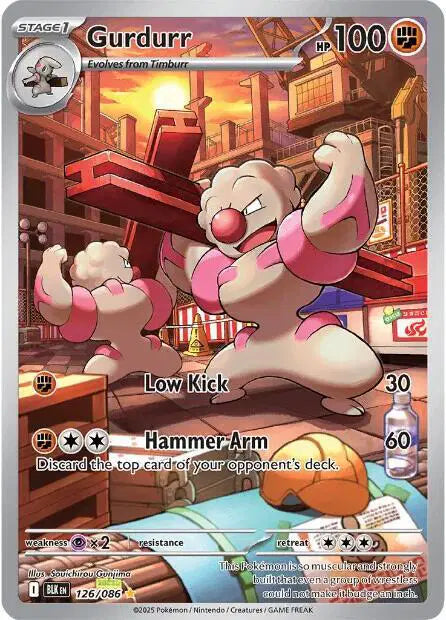 Near Mint 2025 Pokémon Gurdurr Illustration Rare – Black Bolt #126/086