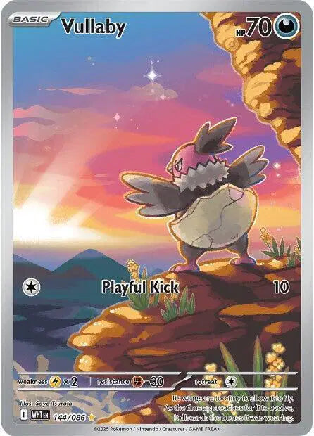 Near Mint 2025 Vullaby Illustration Rare – White Flare #144/086 | Basic Dark-Type TCG Card