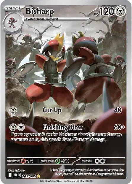 Near Mint 2025 Pokémon Bisharp Illustration Rare – Black Bolt #143/086 | Basic Dark/Steel-Type TCG Card