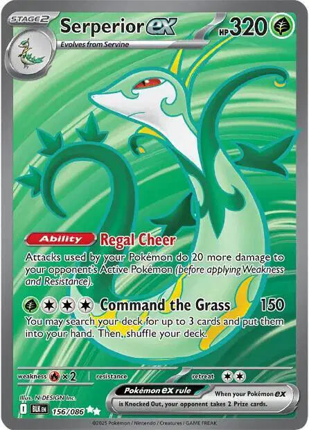 Near Mint 2025 Pokémon Serperior ex Secret Rare – Black Bolt #156/086 | Basic Grass-Type TCG Card