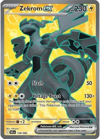 Near Mint 2025 Pokémon Zekrom ex Secret Rare – Black Bolt #158/086 | Basic Dragon/Electric-Type TCG Card