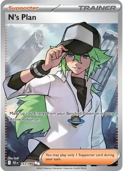 Near Mint 2025 Pokémon N's Plan Secret Rare – Black Bolt #163/086 | Trainer Supporter TCG Card