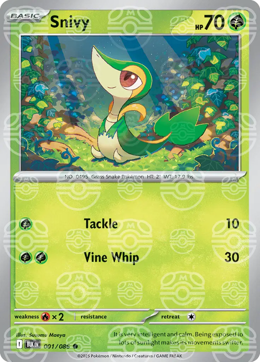 Near Mint 2025 Pokémon Snivy (Master Ball Pattern) – Black Bolt #001/086 | Basic Grass-Type TCG Card