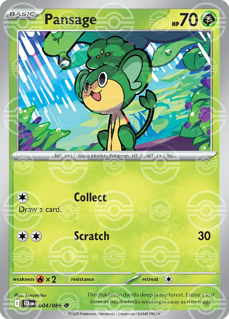 Near Mint 2025 Pkemon Pansage (Poke Ball Pattern) – Black Bolt #024/086
