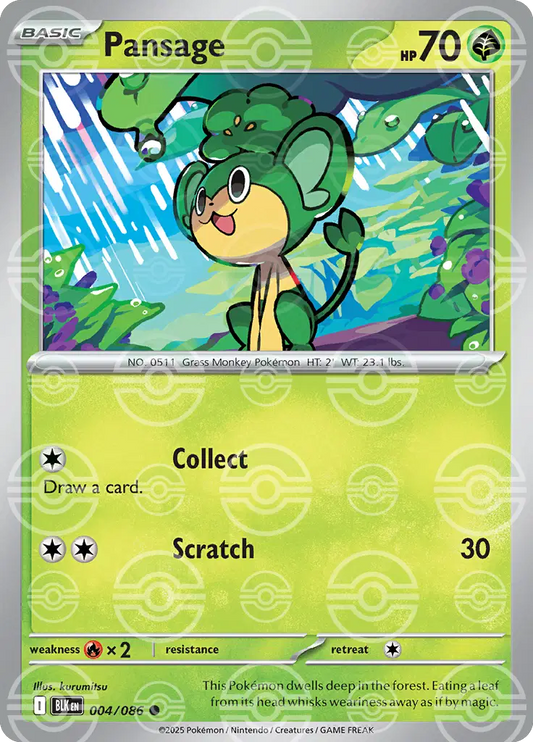 Near Mint 2025 Pkemon Pansage (Poke Ball Pattern) – Black Bolt #024/086