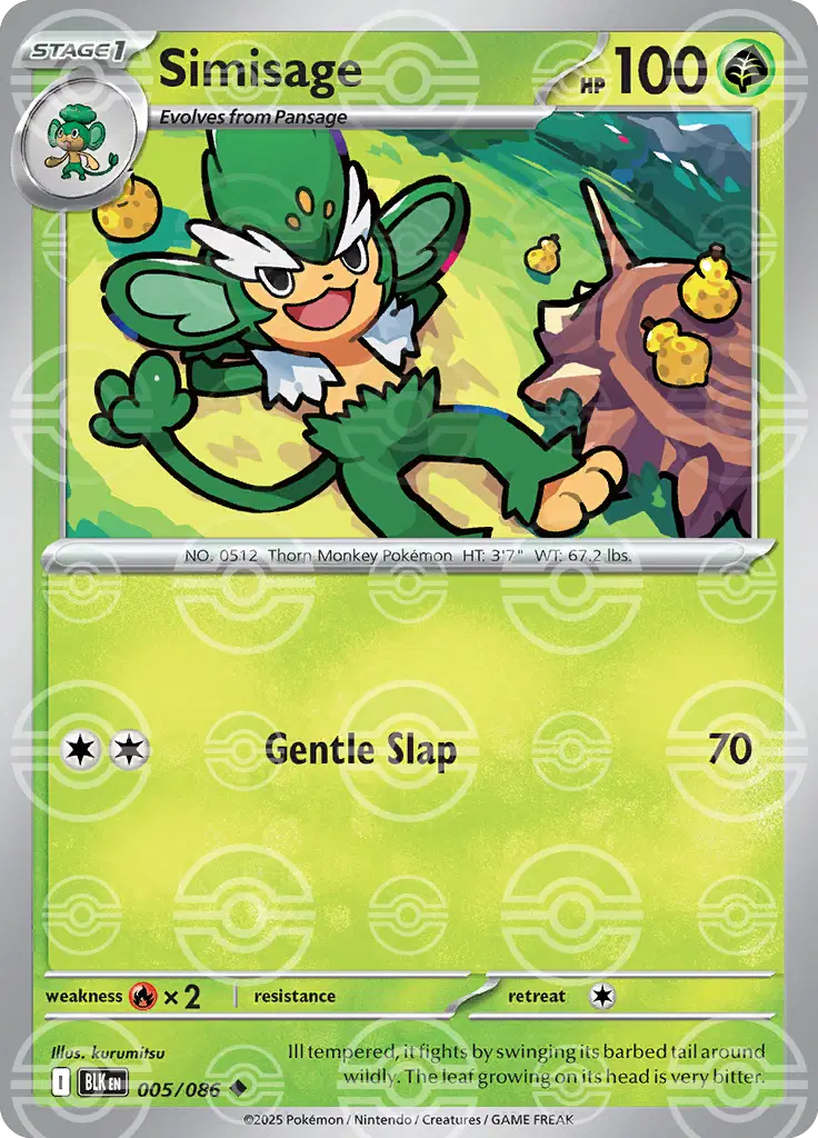 Near Mint 2025 Pokémon Simisage (Poké Ball Pattern) – Black Bolt #005/086