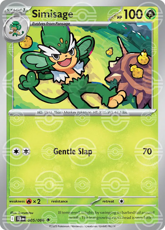 Near Mint 2025 Pokémon Simisage (Poké Ball Pattern) – Black Bolt #005/086